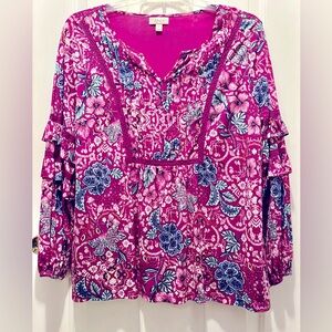Style & Co. Womens Floral Ruffle Sleeve Baby Doll Tunic Blouse Stretch